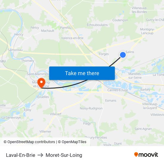 Laval-En-Brie to Moret-Sur-Loing map