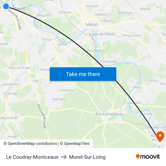 Le Coudray-Montceaux to Moret-Sur-Loing map