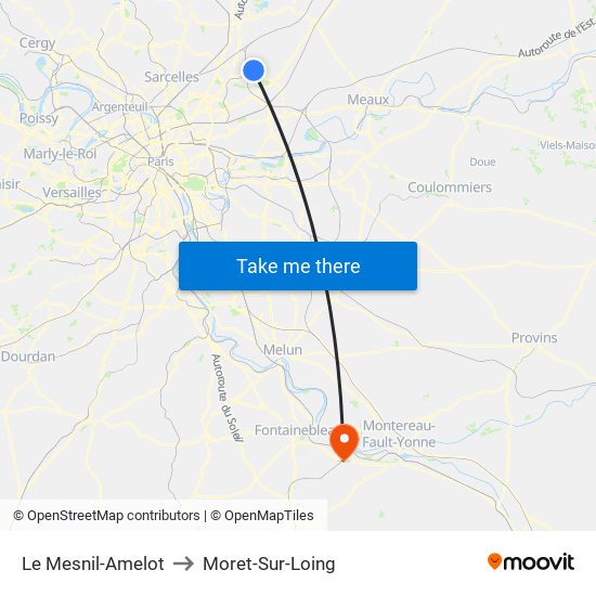 Le Mesnil-Amelot to Moret-Sur-Loing map