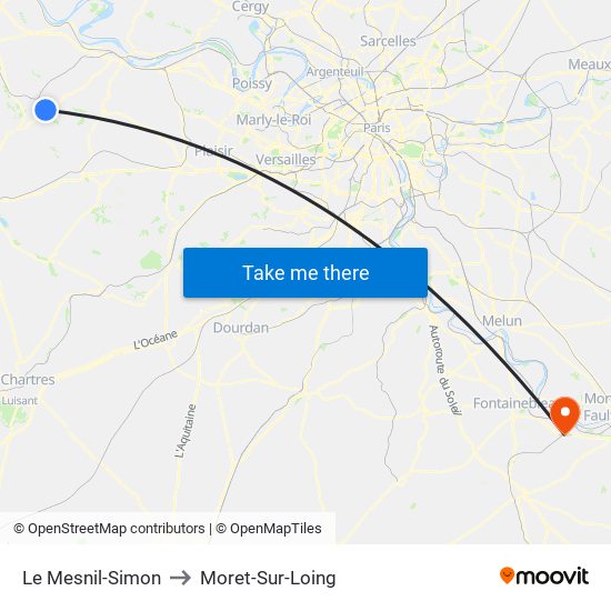 Le Mesnil-Simon to Moret-Sur-Loing map