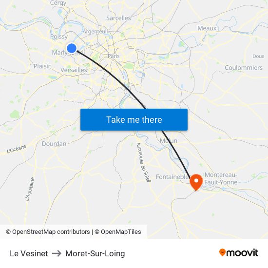 Le Vesinet to Moret-Sur-Loing map