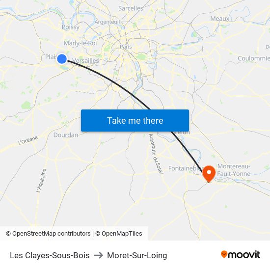 Les Clayes-Sous-Bois to Moret-Sur-Loing map