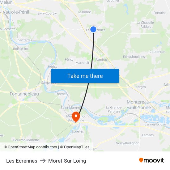 Les Ecrennes to Moret-Sur-Loing map