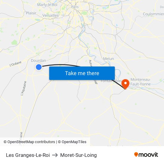 Les Granges-Le-Roi to Moret-Sur-Loing map