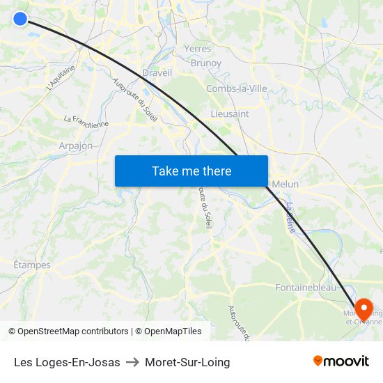 Les Loges-En-Josas to Moret-Sur-Loing map