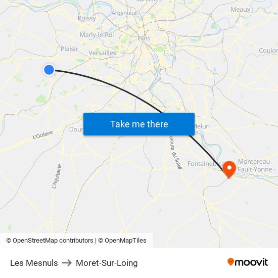 Les Mesnuls to Moret-Sur-Loing map