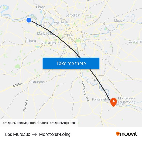 Les Mureaux to Moret-Sur-Loing map