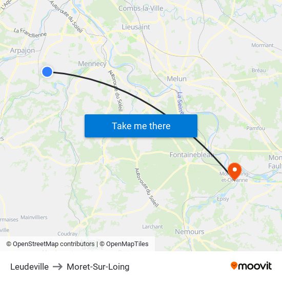 Leudeville to Moret-Sur-Loing map