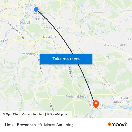 Limeil-Brevannes to Moret-Sur-Loing map