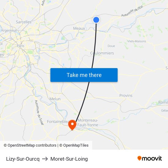 Lizy-Sur-Ourcq to Moret-Sur-Loing map