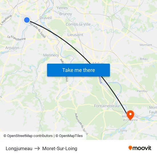 Longjumeau to Moret-Sur-Loing map