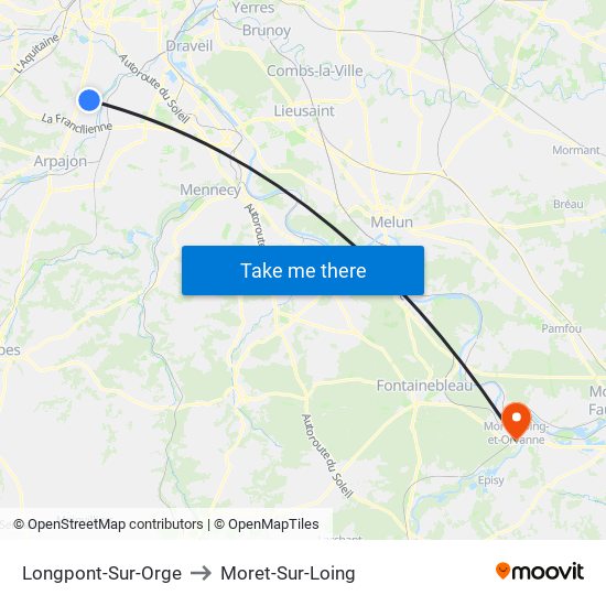 Longpont-Sur-Orge to Moret-Sur-Loing map