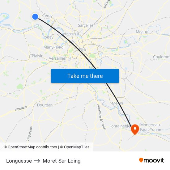 Longuesse to Moret-Sur-Loing map