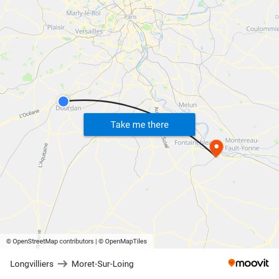 Longvilliers to Moret-Sur-Loing map