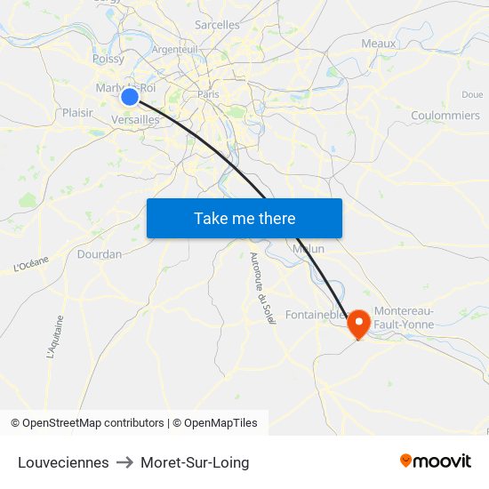 Louveciennes to Moret-Sur-Loing map