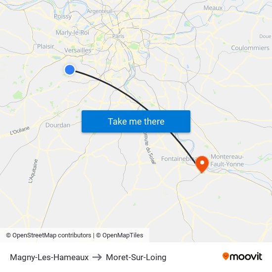 Magny-Les-Hameaux to Moret-Sur-Loing map