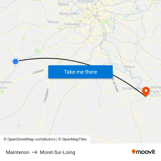 Maintenon to Moret-Sur-Loing map