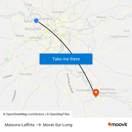 Maisons-Laffitte to Moret-Sur-Loing map