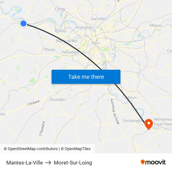 Mantes-La-Ville to Moret-Sur-Loing map