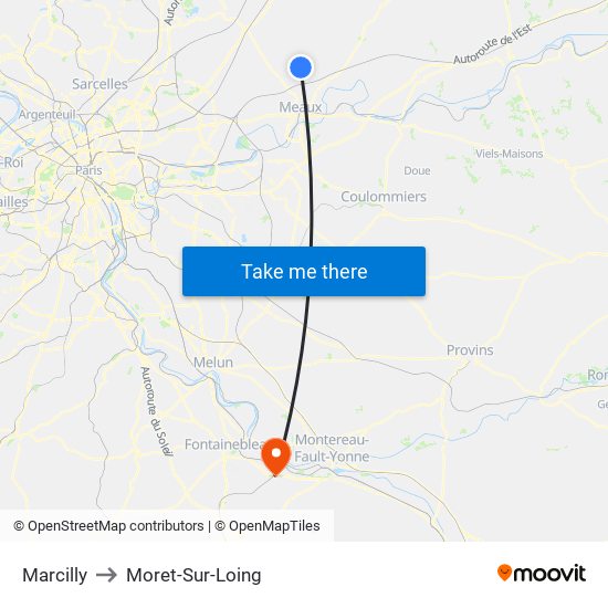 Marcilly to Moret-Sur-Loing map