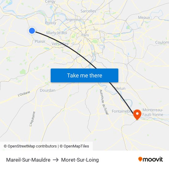 Mareil-Sur-Mauldre to Moret-Sur-Loing map