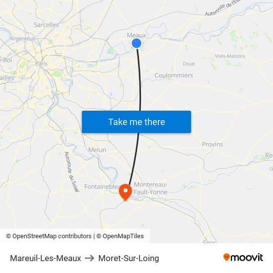 Mareuil-Les-Meaux to Moret-Sur-Loing map