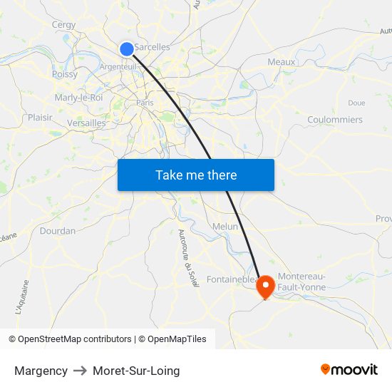 Margency to Moret-Sur-Loing map