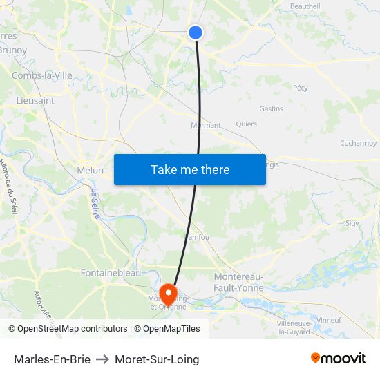 Marles-En-Brie to Moret-Sur-Loing map