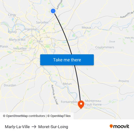 Marly-La-Ville to Moret-Sur-Loing map