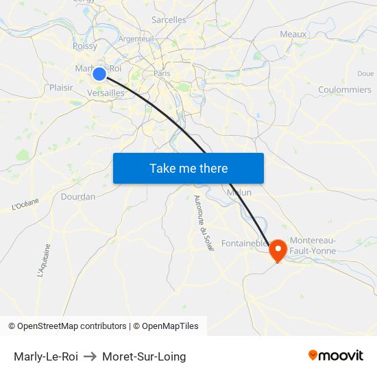 Marly-Le-Roi to Moret-Sur-Loing map