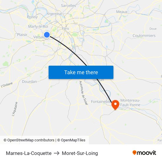 Marnes-La-Coquette to Moret-Sur-Loing map