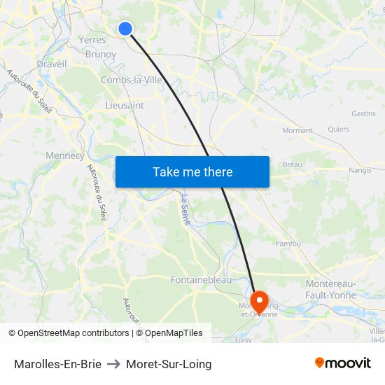 Marolles-En-Brie to Moret-Sur-Loing map