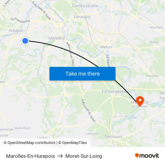 Marolles-En-Hurepoix to Moret-Sur-Loing map