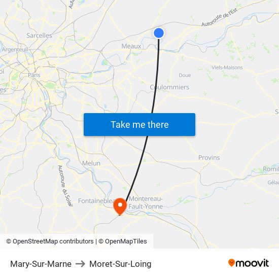 Mary-Sur-Marne to Moret-Sur-Loing map