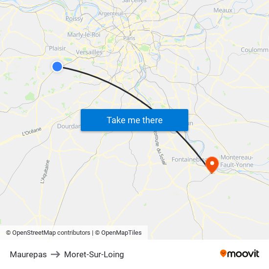 Maurepas to Moret-Sur-Loing map