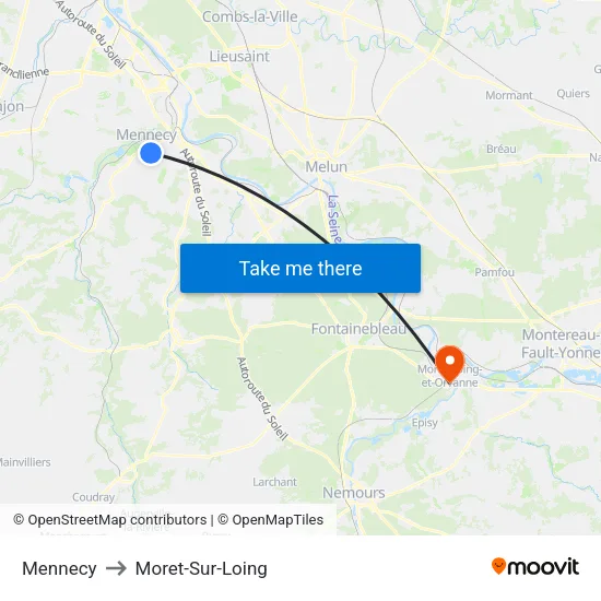 Mennecy to Moret-Sur-Loing map