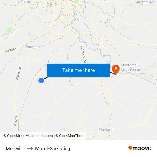 Mereville to Moret-Sur-Loing map