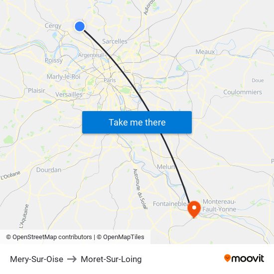 Mery-Sur-Oise to Moret-Sur-Loing map