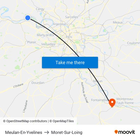 Meulan-En-Yvelines to Moret-Sur-Loing map