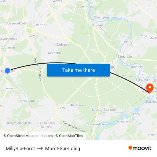 Milly-La-Foret to Moret-Sur-Loing map