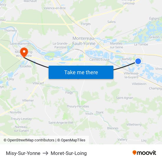 Misy-Sur-Yonne to Moret-Sur-Loing map