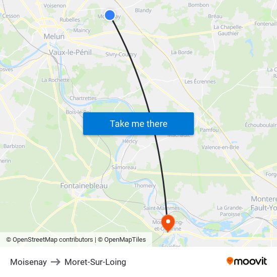 Moisenay to Moret-Sur-Loing map