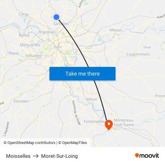 Moisselles to Moret-Sur-Loing map