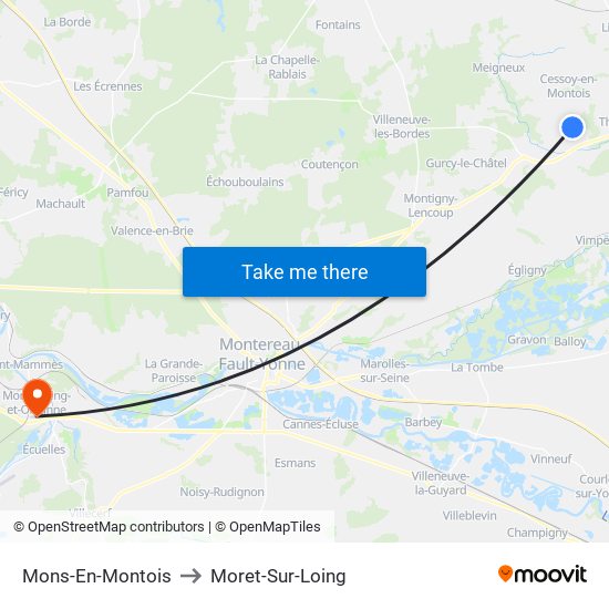 Mons-En-Montois to Moret-Sur-Loing map