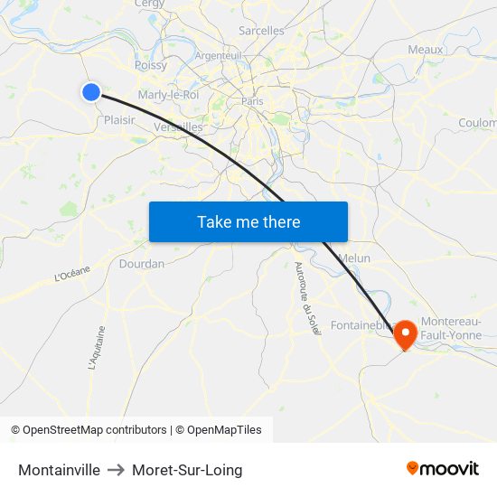 Montainville to Moret-Sur-Loing map