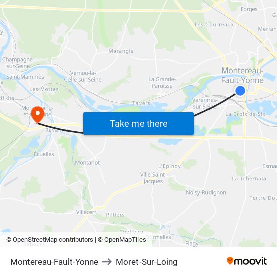 Montereau-Fault-Yonne to Moret-Sur-Loing map