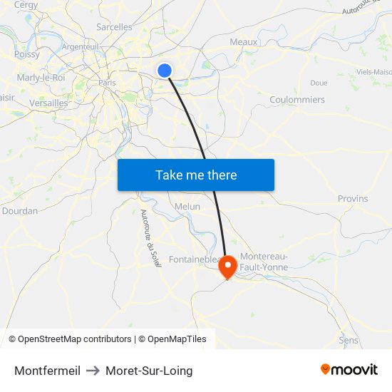 Montfermeil to Moret-Sur-Loing map