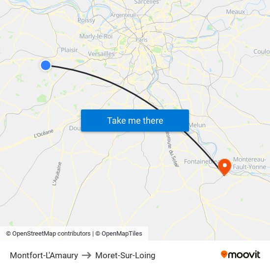 Montfort-L'Amaury to Moret-Sur-Loing map