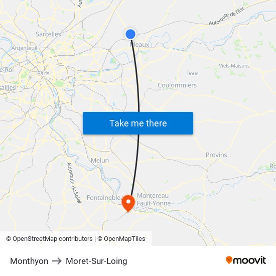 Monthyon to Moret-Sur-Loing map