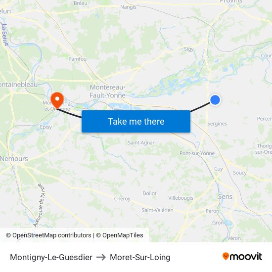 Montigny-Le-Guesdier to Moret-Sur-Loing map